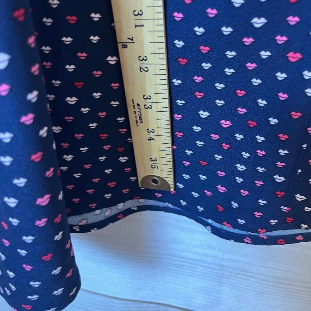 Kate Spade New York Navy Lip Lips Crepe Print Button Front Long Sleeve Dress 6 - Picture 8 of 8